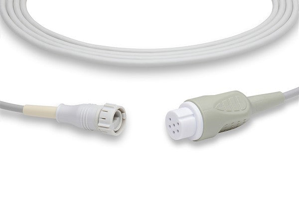 This image shows an Invasive Blood Pressure (IBP) adapter cable, which is a medical accessory used to connect a medical device (monitor) to an IBP transducer