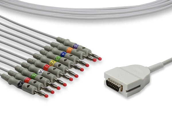 10-lead EKG/ECG direct-connect cable with a DB-15 connector and banana plugs.