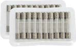 The image shows a pack of glass cartridge fuses. These electrical safety devices provide overcurrent protection for circuits