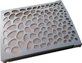 This image displays a sample of a perforated panel, potentially used for architectural purposes such as a facade or a decorative grille