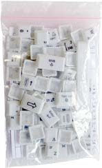 The image shows a bag of replacement silicone rubber button keys. These are commonly used for repairing electronic devices
