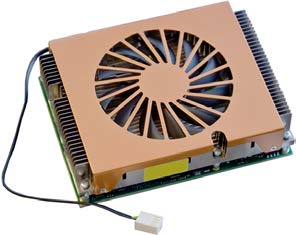 This is a computer-on-module (COM) cooling solution, specifically an active heatsink with a fan, likely from a brand such as Congatec or SECO, designed for embedded computing systems