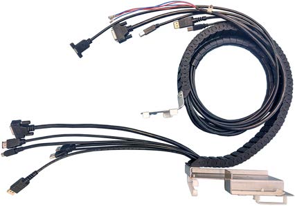 The image shows a specialized industrial wire harness or cable assembly, likely used for connecting various components in complex machinery like a forest crane valve system, a robotic arm, or semiconductor manufacturing equipment