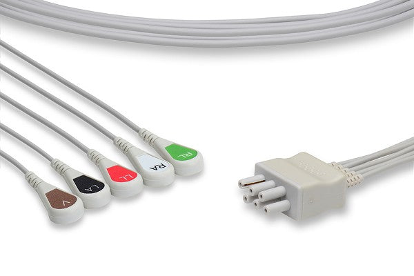 The image shows a set of Spacelabs compatible 5-lead snap ECG leadwires.