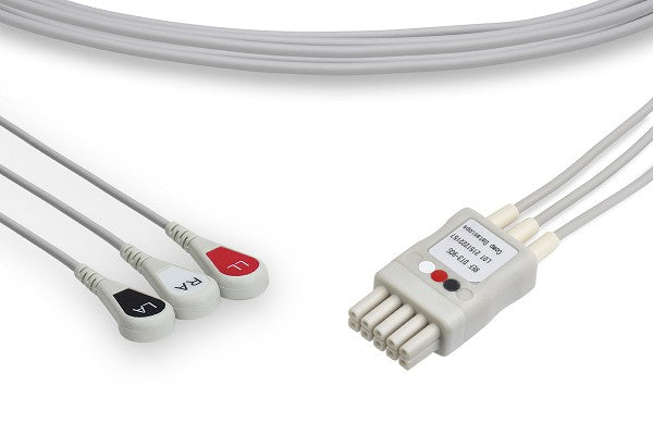 The image displays a 3-lead ECG leadwire set, used for connecting a patient to an electrocardiogram (ECG) monitoring device.