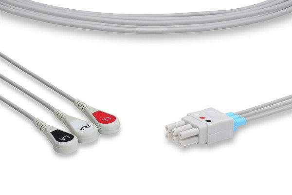 The image displays a 3-lead ECG leadwire set, used for connecting a patient to an electrocardiogram (ECG) monitoring device.