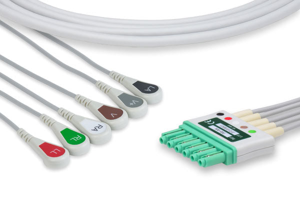 The image displays an ECG leadwire set, which is a medical accessory used to connect a patient to an electrocardiogram (ECG) monitor