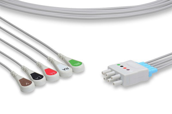 The image shows a set of Spacelabs compatible 5-lead snap ECG leadwires.