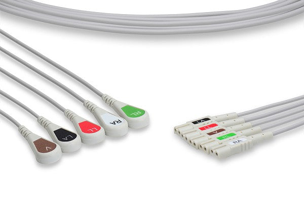The image shows a set of Spacelabs compatible 5-lead snap ECG leadwires.