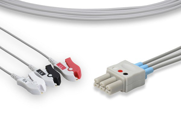 The image displays a 3-lead ECG leadwire set, used for connecting a patient to an electrocardiogram (ECG) monitoring device.