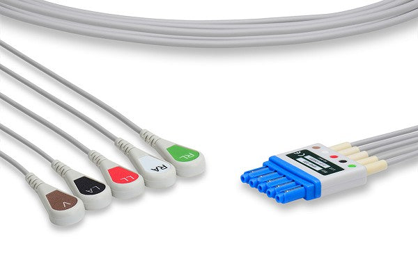 This is a Philips-compatible ECG telemetry leadwire with 5 pinch/grabber leads
