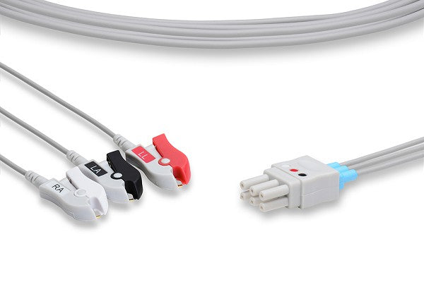 The image displays a 3-lead snap ECG leadwire used for electrocardiogram monitoring.