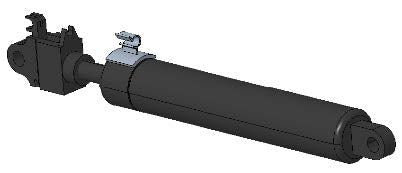 The image displays a hydraulic cylinder, a mechanical actuator that provides linear motion using hydraulic fluid