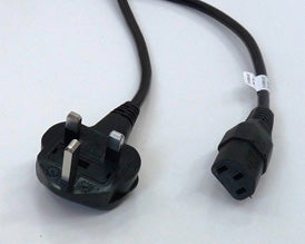This is a power cable with a CEE 7/7 Schuko plug on one end and an IEC C13 female connector on the other. It is commonly used for connecting devices like computers, monitors, and printers to a power source