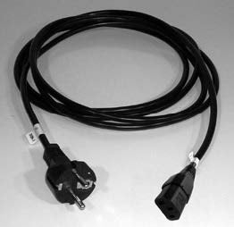 This is a power cable with a CEE 7/7 Schuko plug on one end and an IEC C13 female connector on the other. It is commonly used for connecting devices like computers, monitors, and printers to a power source