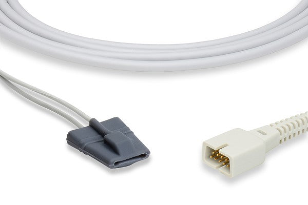 Criticare-compatible SpO2 sensor is a direct-connect, reusable sensor with a gray rubber finger clip