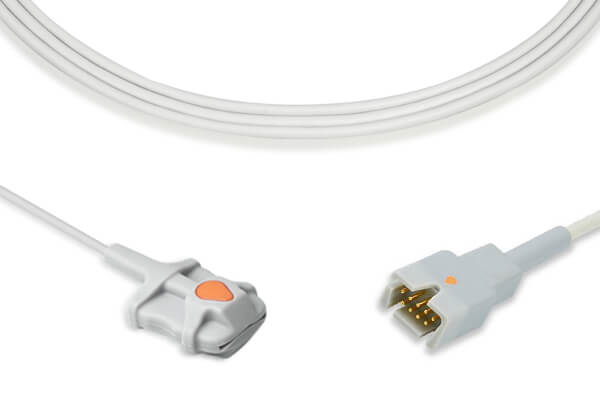 Criticare-compatible SpO2 sensor is a direct-connect, reusable sensor with a gray rubber finger clip