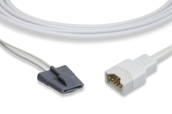 Criticare-compatible SpO2 sensor is a direct-connect, reusable sensor with a gray rubber finger clip