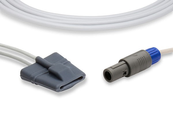 Pulse oximeter SpO2 sensor probe and its connector. This medical device is used to non-invasively measure a patient's blood oxygen saturation level and pulse rate