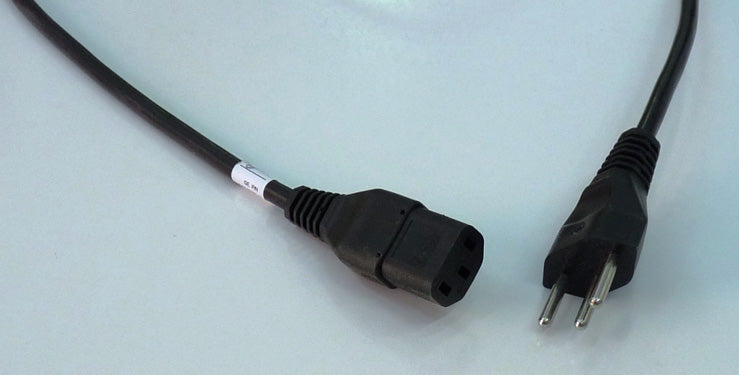 This is a standard computer power cord, featuring an IEC C13 socket and a regional power plug.