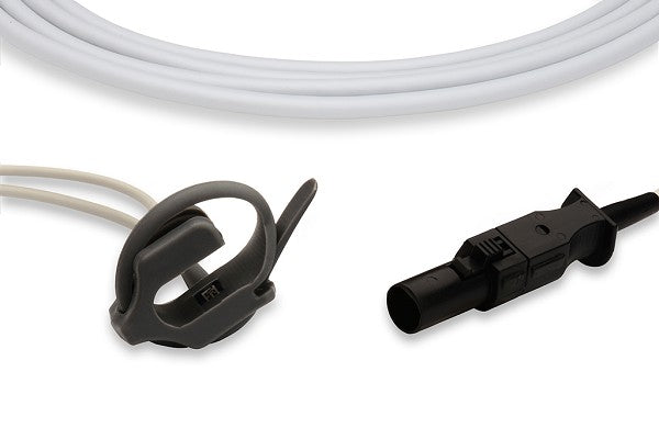 Reusable SpO2 sensor probe and cable assembly, used with patient monitors to measure blood oxygen saturation