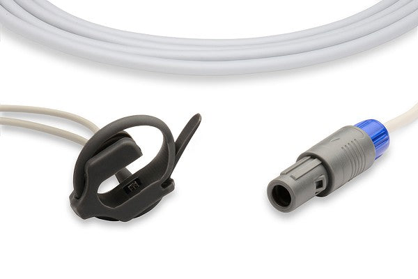Direct-connect SpO2 sensor cable and clip used for pulse oximetry