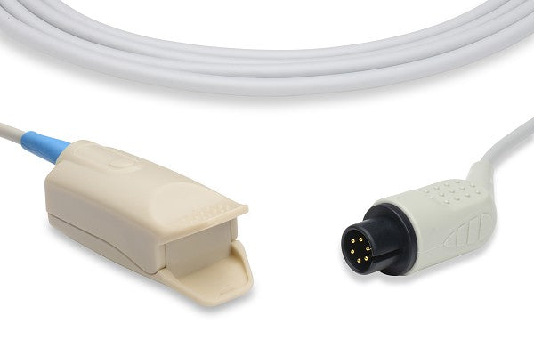 Reusable SpO2 sensor for a patient monitor. It is a medical accessory used for pulse oximetry, a non-invasive method of monitoring a patient's blood oxygen saturation (SpO2) and pulse rate
