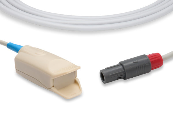 Displays a direct-connect SpO2 sensor, which is a medical device used for pulse oximetry