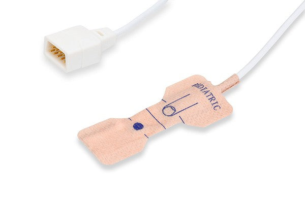 Single-patient-use pediatric SpO₂ sensor probe for measuring arterial oxygen saturation in clinical monitoring.