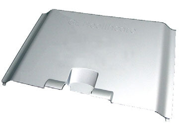 A Singer sewing machine slide cover plate. It is a metal part that covers the bobbin area on the machine's flatbed.