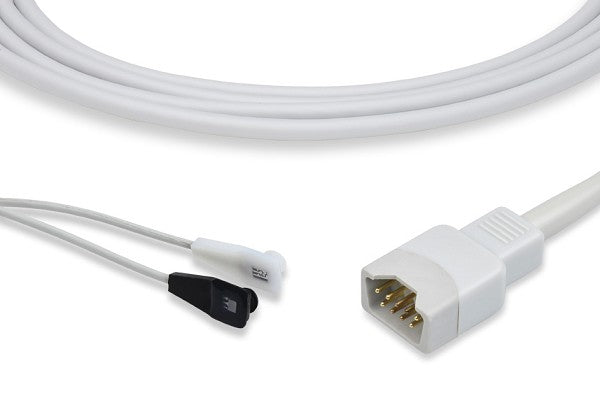 Criticare-compatible short SpO₂ sensor with attached cable and connector for use with compatible patient monitors.