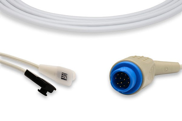 Reusable, direct-connect SpO2 sensor for a patient monitor.