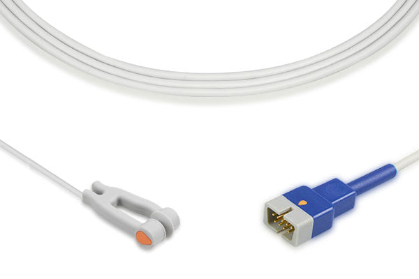 Reusable adult ear clip SpO\u2082 sensor used for pulse oximetry.