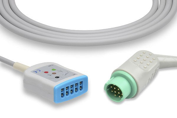 The image displays an ECG trunk cable, which is used to connect a patient's lead wires to a patient monitor.