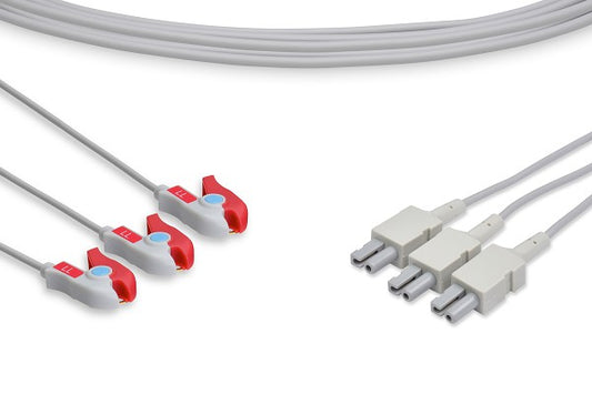 3 Leads Pinch/Grabber, 60", Red - Philips Compatible ECG Leadwire