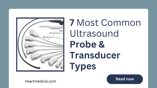 7 ultrasound probe types: linear, convex, phased array, endocavitary, volume, CW Doppler, TEE