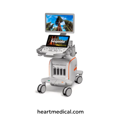 Siemens Healthineers ACUSON Sequoia C256 ultrasound machine with monitor, control panel, and probes on cart