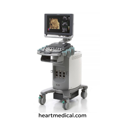 Siemens Healthineers ACUSON X300 ultrasound system with monitor, control panel, and probes on cart in clinic