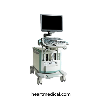 Siemens Healthineers ACUSON X500 ultrasound system with monitor, control panel, and probes on cart in clinic