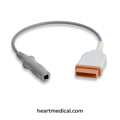 Marquette compatible temperature adapter with female mono plug connector for patient monitoring systems