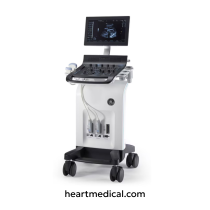 GE Versana Essential Ultrasound Machine cart-based ultrasound system with monitor, control panel, and probes for OB/GYN imaging