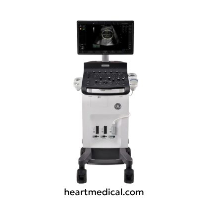 GE Versana Essential Ultrasound Machine cart-based ultrasound system with monitor, control panel, and probes for OB/GYN imaging