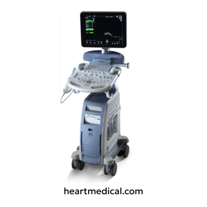 GE Healthcare Voluson P6 ultrasound machine with HD monitor, control panel, and probe on cart for OB/GYN imaging