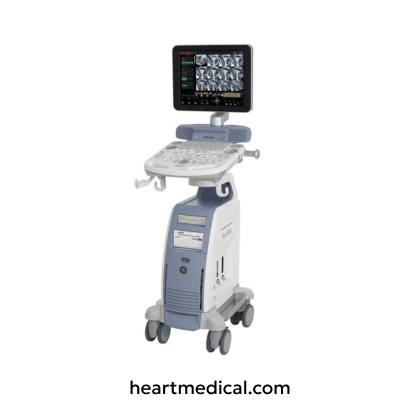 GE Healthcare Voluson P6 ultrasound machine with HD monitor, control panel, and probe on cart for OB/GYN imaging