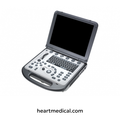 Mindray M6 ultrasound system with display, control panel, and probe on mobile cart in clinic setting