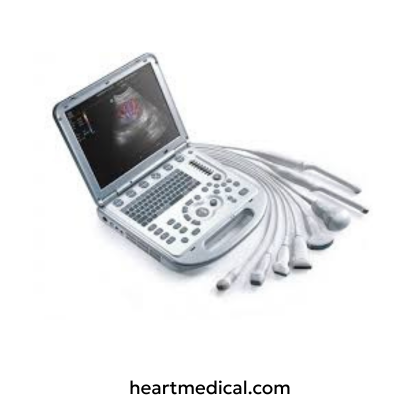 Mindray M7 Diagnostic Ultrasound System portable color Doppler ultrasound machine with HD display, control panel, and probe on cart in clinic