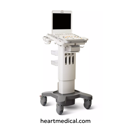 Philips CX30 portable ultrasound machine with monitor, control panel, and probe in clinical setting