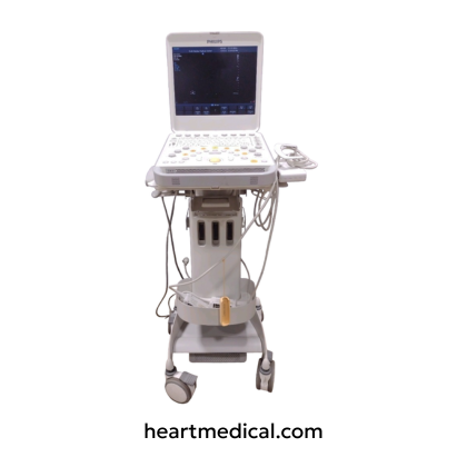 Philips CX30 portable ultrasound machine with monitor, control panel, and probe in clinical setting