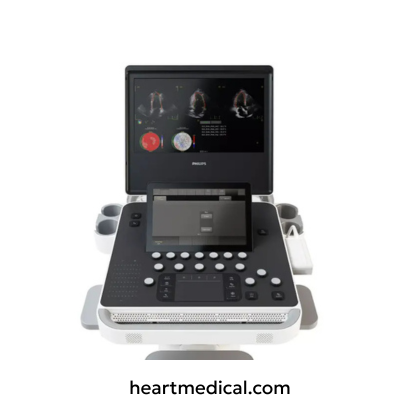 Philips Compact 5500 ultrasound system with HD display, control panel, and probe on mobile cart