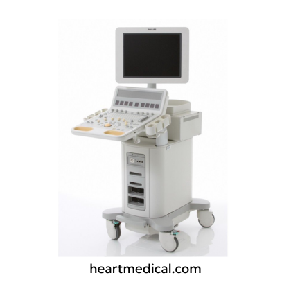 Philips HD15 ultrasound machine with monitor, control panel, and probes on medical cart in clinic setting